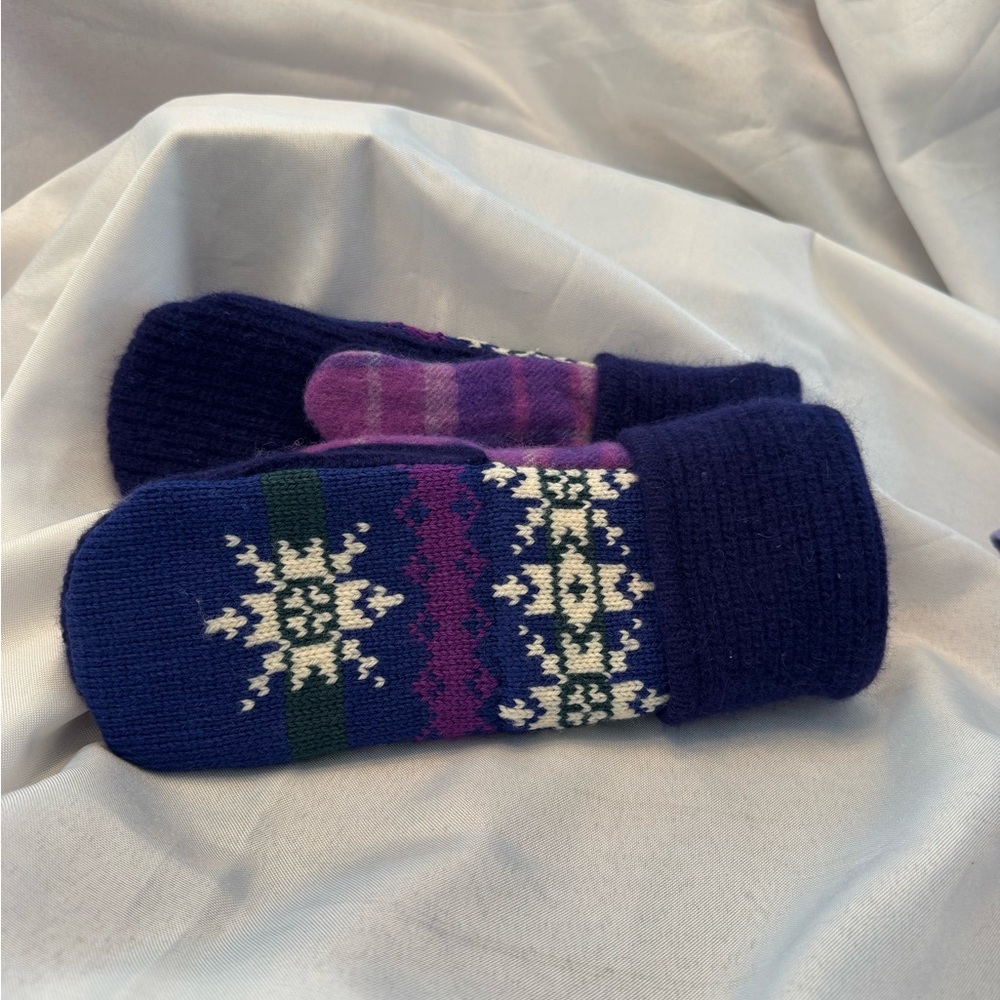 Elegant Handmade Snowflake Mittens Purple with white snowflakes